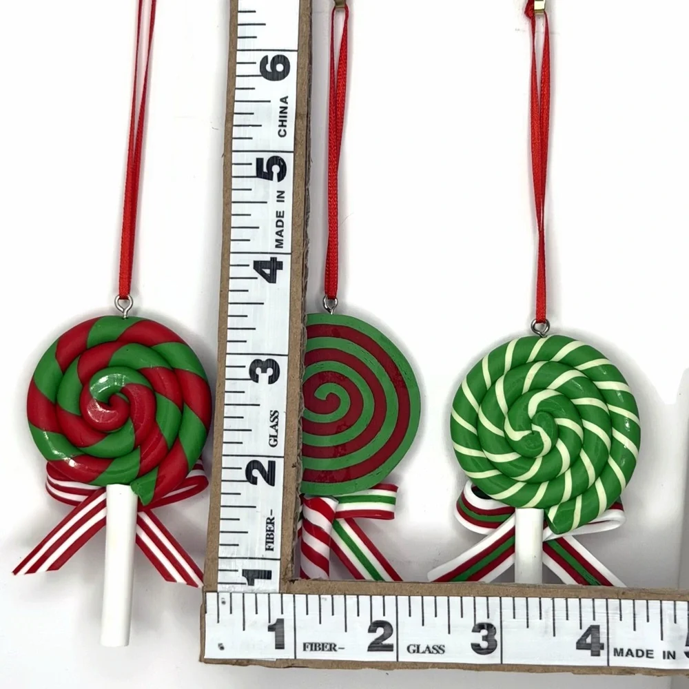 Green Red White Lollipop Swirl Ornaments Set of 3